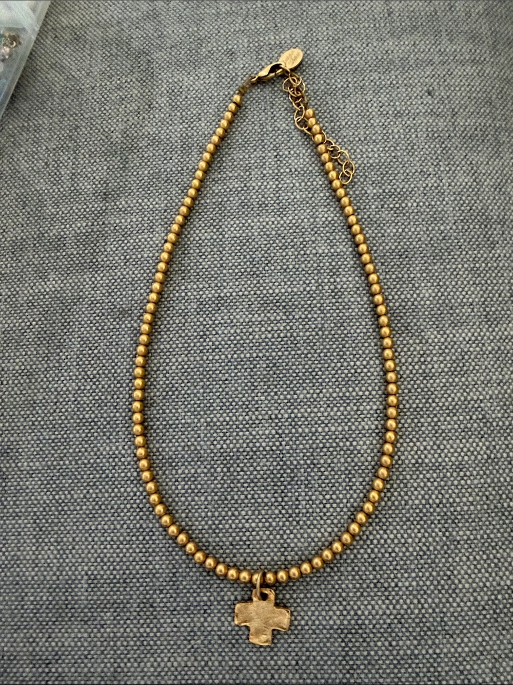 Susan Shaw Gold Beaded Necklace with Cross Pendant - Women Jewelry